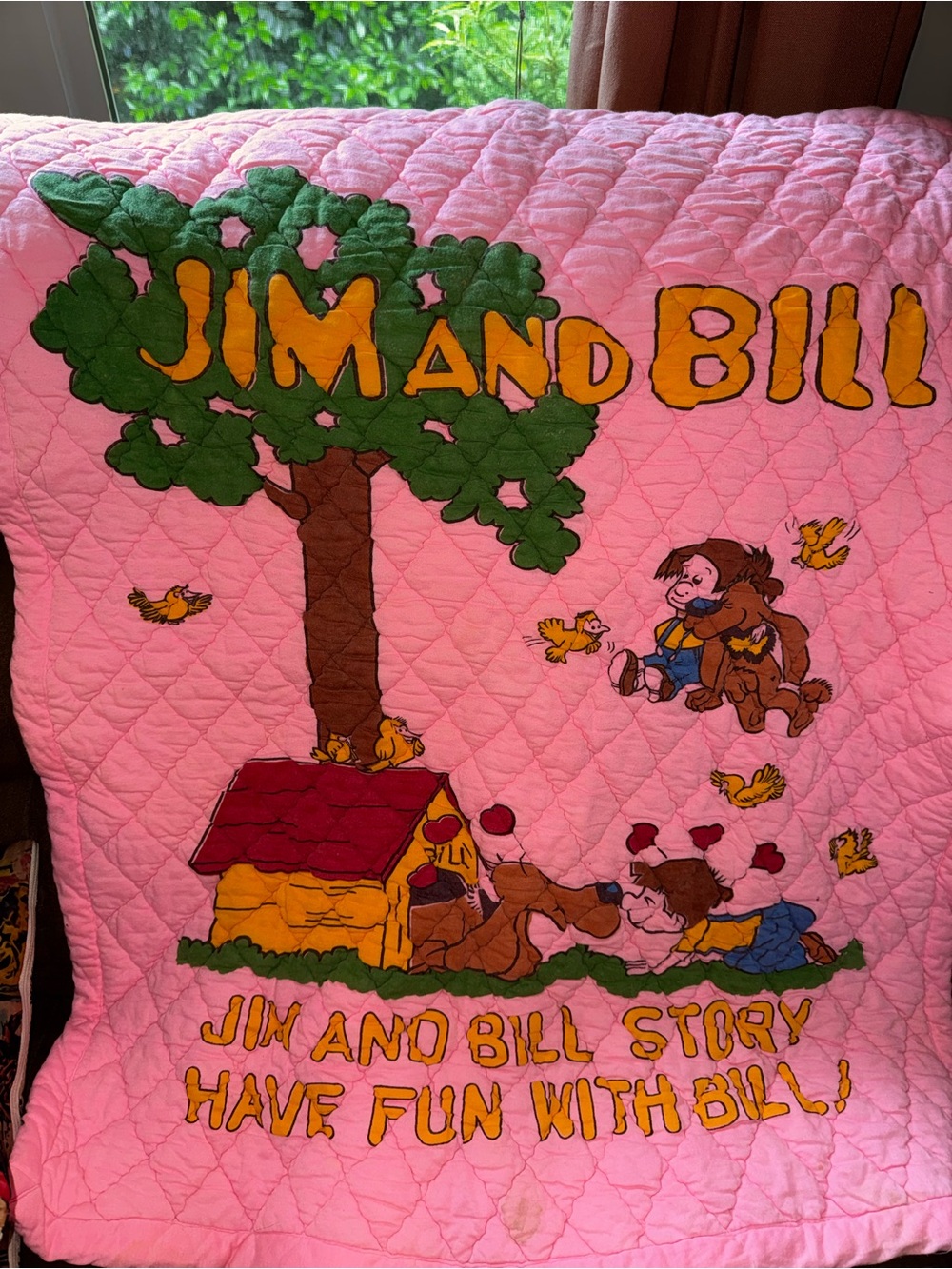 Jim and Bill Pink Quilted Kids Blanket Vintage